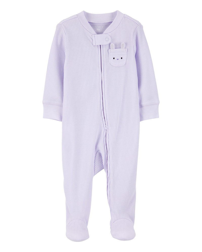 Baby Bunny 2-Way Zip Ribbed Sleep & Play Pajamas - Purple, image 1 of 3 slides