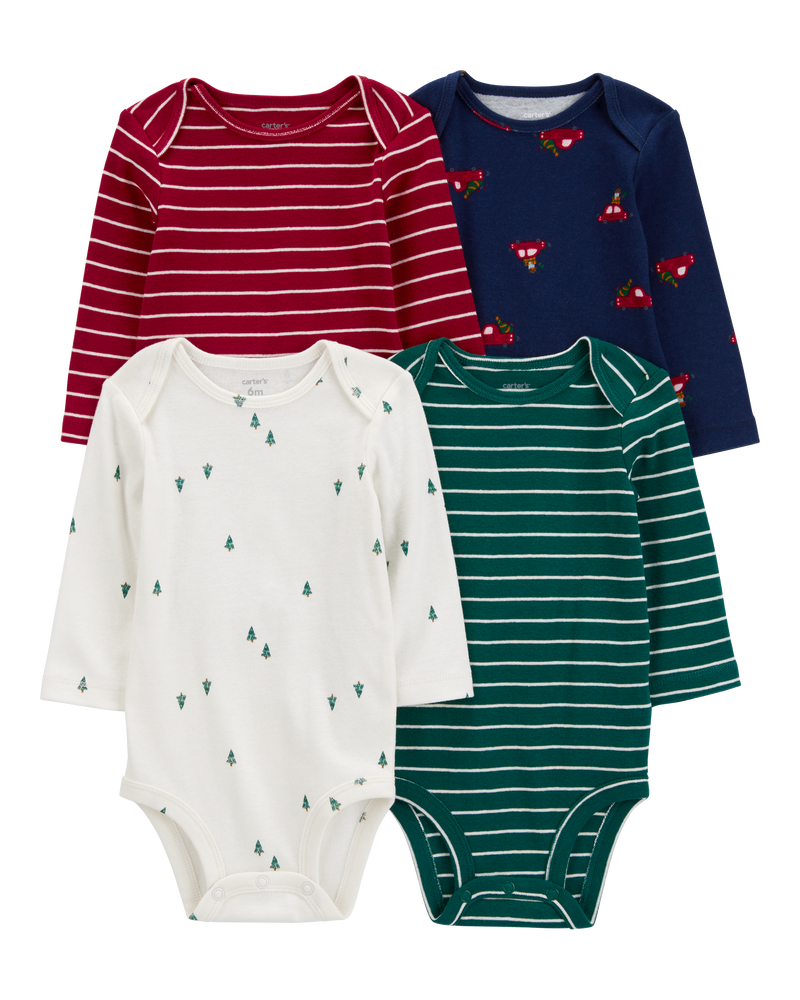 Baby 4-Pack Long-Sleeve Holiday Bodysuits, image 1 of 7 slides