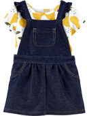 Navy/Yellow - Baby 2-Piece Pear Bodysuit & Knit Denim Skirtall Set