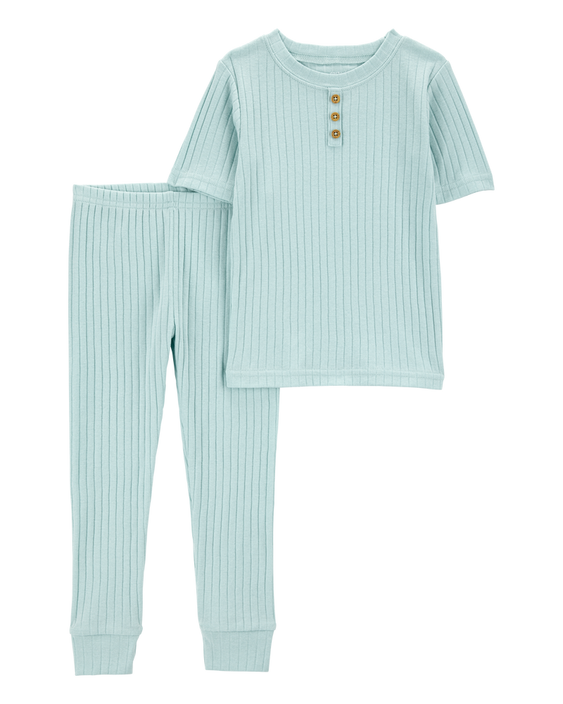 Toddler Ribbed Cotton Blend 2-Piece Pajamas - Teal, image 1 of 3 slides