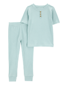 Toddler Ribbed Cotton Blend 2-Piece Pajamas - Teal, image 1 of 3 slides