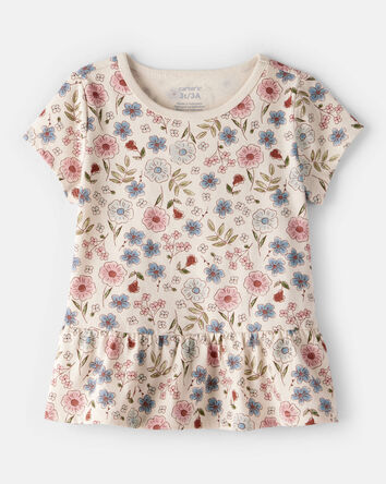 Toddler Girl Floral Short-Sleeve Peplum Top - Cream, 