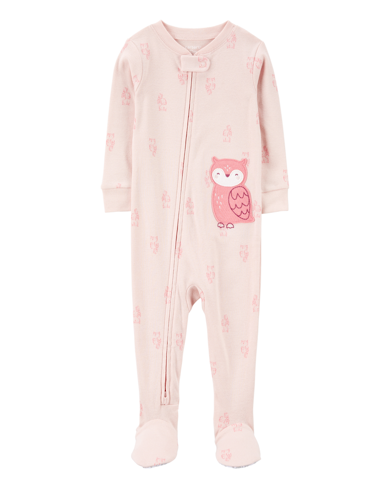 Toddler Girl 1-Piece Owl Print 100% Snug Fit Cotton Footie Pajamas, image 1 of 4 slides
