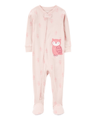 Toddler Girl 1-Piece Owl Print 100% Snug Fit Cotton Footie Pajamas, image 1 of 4 slides