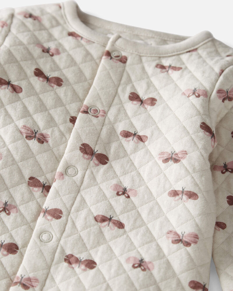 Baby Quilted Double Knit Jumpsuit Made with Organic Cotton in Butterflies, image 3 of 4 slides