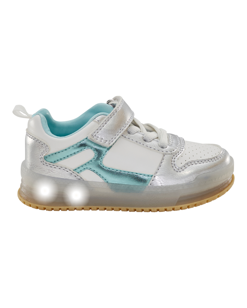 Toddler Light Up Metallic Sneakers - Silver/Aqua, image 2 of 8 slides