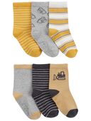 Grey/Yellow - Toddler 6-Pack Construction Socks