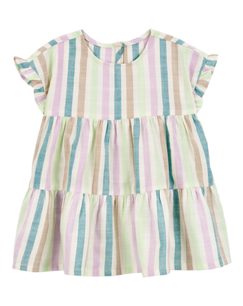 Baby Striped Linen Look-Alike Tiered Dress, 