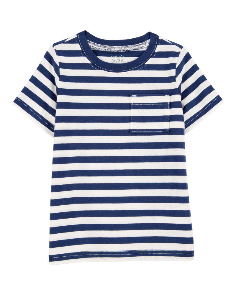 Baby Striped Short-Sleeve Pocket Tee - Navy, image 1 of 3 slides