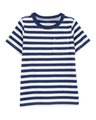 Baby Striped Short-Sleeve Pocket Tee - Navy, image 1 of 3 slides