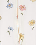 Baby Girl Floral Print 2-Way Zip PurelySoft Sleep & Play Pajamas - Ivory, image 4 of 6 slides