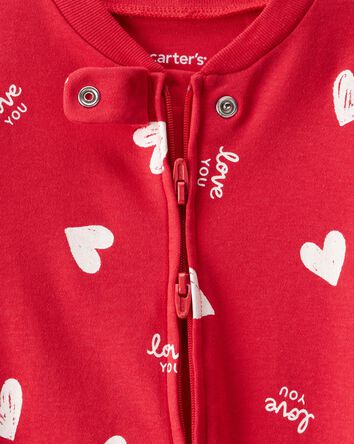 Baby Valentine's Day Heart 100% Cotton Snug Fit 2-Way Zip Sleep & Play Pajamas - Red, 