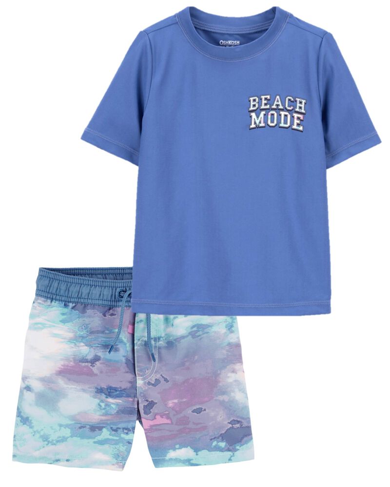 Toddler Beach Mode Rashguard & Tie-Dye Swim Trunks Set, image 1 of 1 slides