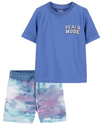 Toddler Beach Mode Rashguard & Tie-Dye Swim Trunks Set, 