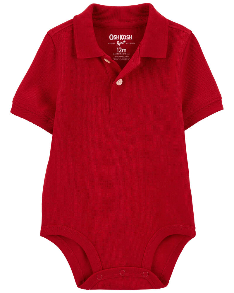 Baby Red Piqué Polo Bodysuit, image 1 of 1 slides