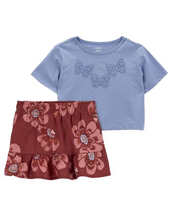 Baby 2-Piece Butterfly Tee & Floral Linen Skort Set
, 