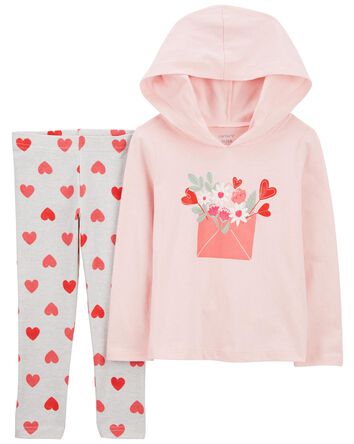 Toddler 2-Piece Valentine's Heart Hooded Top & Legging Set, 