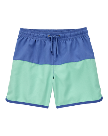 Boys Colorblock Swim Trunks - Green/Blue, 