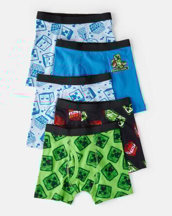 Boys 5-Pack Minecraft® Print Boxer Brief Underwear - Blue/Green/Black, 