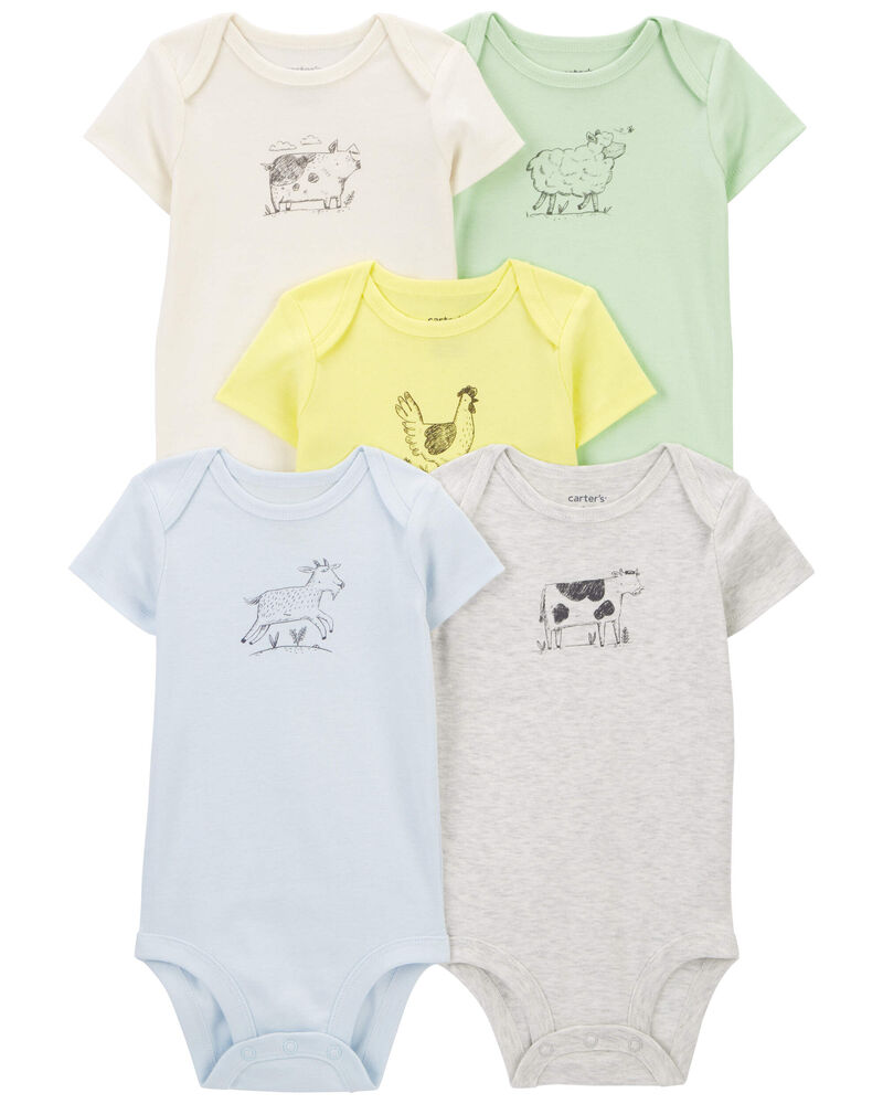 Baby 5-Pack Farm Animals Bodysuits, image 1 of 8 slides