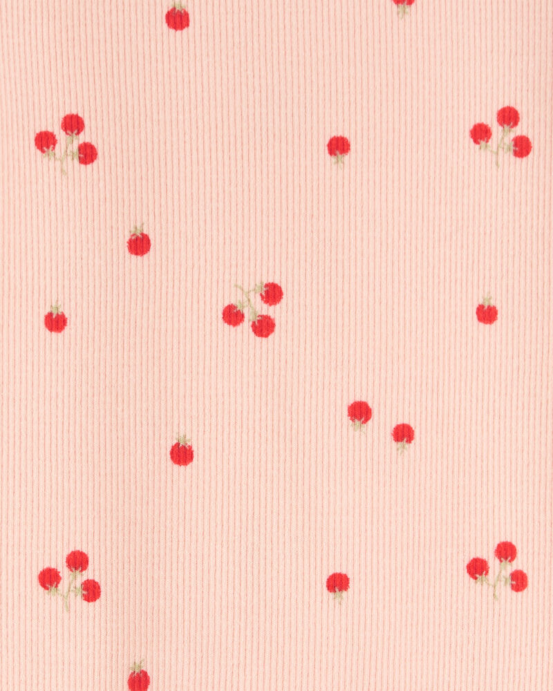 Baby Tomato Print Ribbed Short-Sleeve Bodysuit - Pink, image 2 of 3 slides
