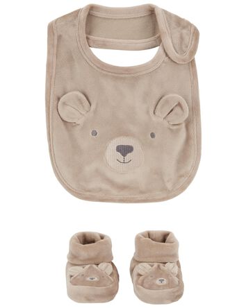 Baby 3-Piece Bear Booties & Bib Set, 