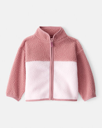 Baby Girl Color Block Microfleece Zip-Up Jacket - Pink, 
