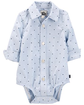 Polka Dot Button-Front Bodysuit, 