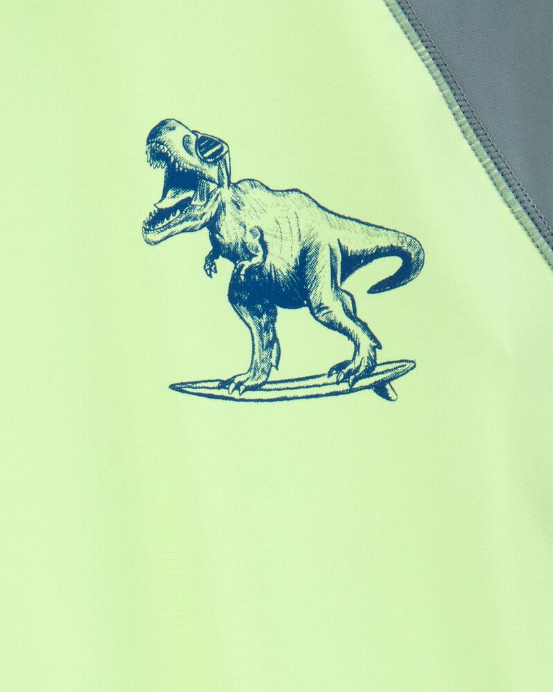 Boys Dinosaur Short-Sleeve Rashguard - Lime Green, image 3 of 5 slides