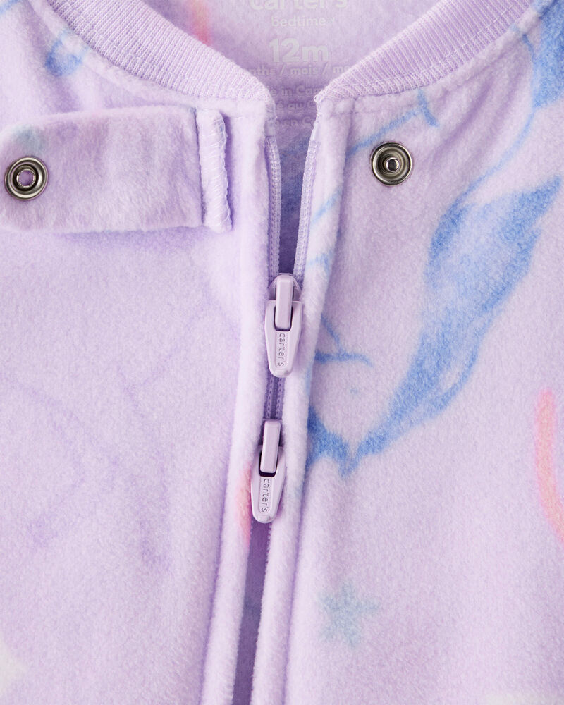 Toddler Girl Unicorn Print Loose Fit Long-Sleeve 2-Way Zip 1-Piece Pajamas - Purple, image 2 of 4 slides