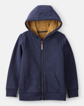 Boys Long-Sleeve Hooded Zip-Up Jacket - Navy, 