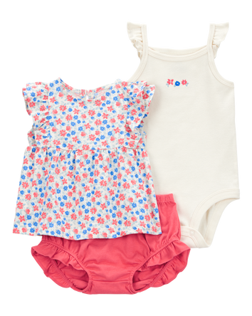 Baby Girl 3-Piece Floral Little Diaper Cover Set, 
