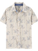 Tan - Kid Palm Print Chambray Button-Front Shirt