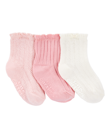 Baby 3-Pack Pointelle Booties - Pink/White, 