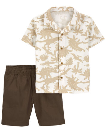 Toddler 2-Piece Dinosaur Button-Front Shirt & Short Set, 