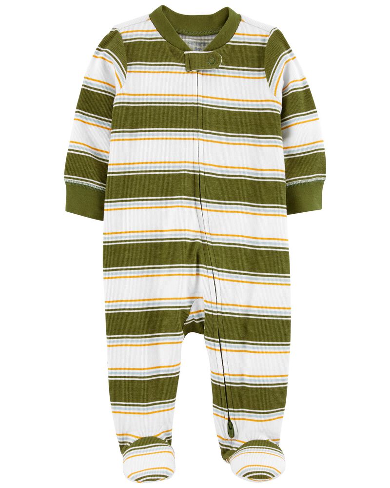 Baby Striped 2-Way Zip Cotton Sleep & Play Pajamas, image 1 of 4 slides