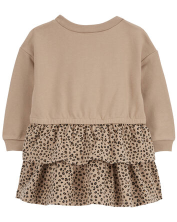 Baby Leopard Ruffle Long-Sleeve Dress, 