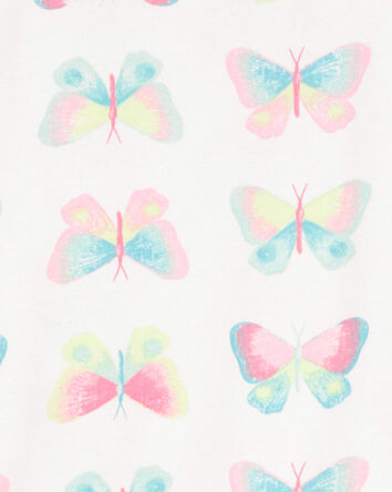 Kid Butterfly Print Snug Fit Cotton 4-Piece Pajamas, 
