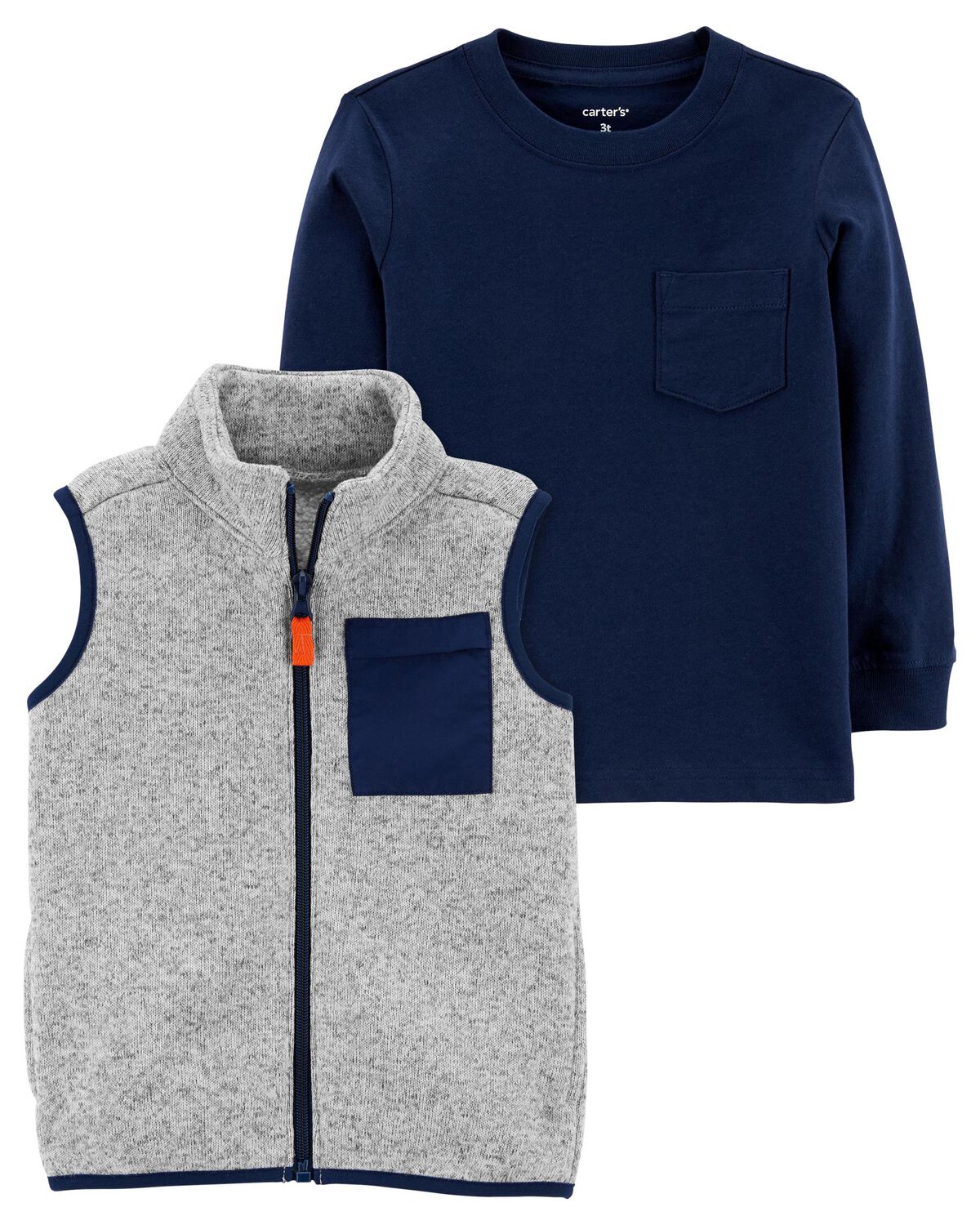Multi Toddler ZipUp Sherpa Vest & Pocket Jersey Tee Set