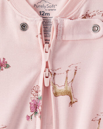 Baby Girl Deer & Floral Print PurelySoft Long-Sleeve 2-Way Zip 1-Piece Pajamas - Pink, 