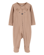 Baby Bear 2-Way Zip Ribbed Sleep & Play Pajamas - Brown, image 1 of 3 slides