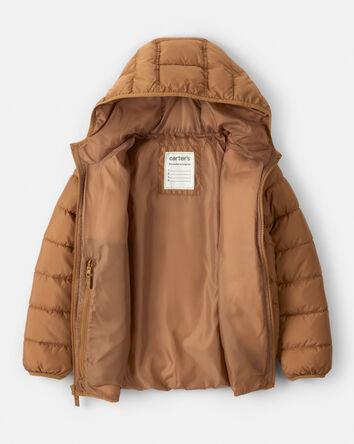 Kid Packable Hooded Puffer Jacket - Brown, 