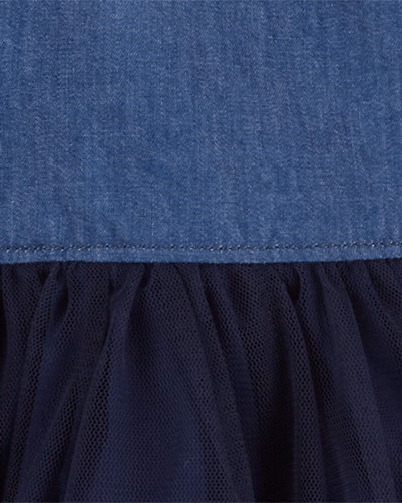 Toddler Mixed Fabric Chambray and Tulle Dress, image 3 of 4 slides