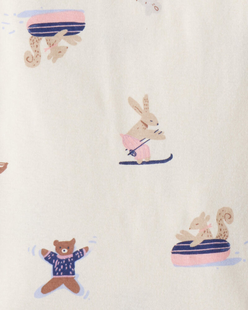 Baby Girl Bunny Winter Print 100% Cotton Long-Sleeve Snug Fit 4-Piece Pajamas - Blue/White, image 3 of 4 slides