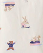 Baby Girl Bunny Winter Print 100% Cotton Long-Sleeve Snug Fit 4-Piece Pajamas - Blue/White, image 3 of 4 slides
