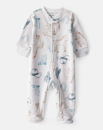Baby Boy Western Cowboy Print Loose Fit Long-Sleeve Sleep & Play - Grey, 