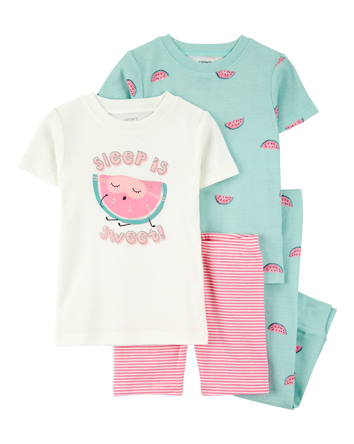 Toddler 4-Piece Watermelon Print 100% Snug Fit Cotton Pajamas - Green/Pink, 