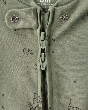 Baby Boy Dragon Print 100% Cotton Long-Sleeve Sleep & Play Pajamas - Green, 