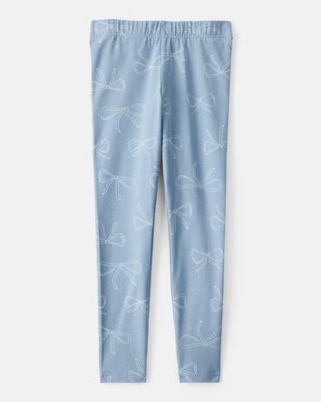 Kid Cotton Bow Stretch Leggings - Blue, 