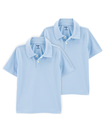 Kid 2-Pack Pique Uniform Polo Shirts - Light Blue, 